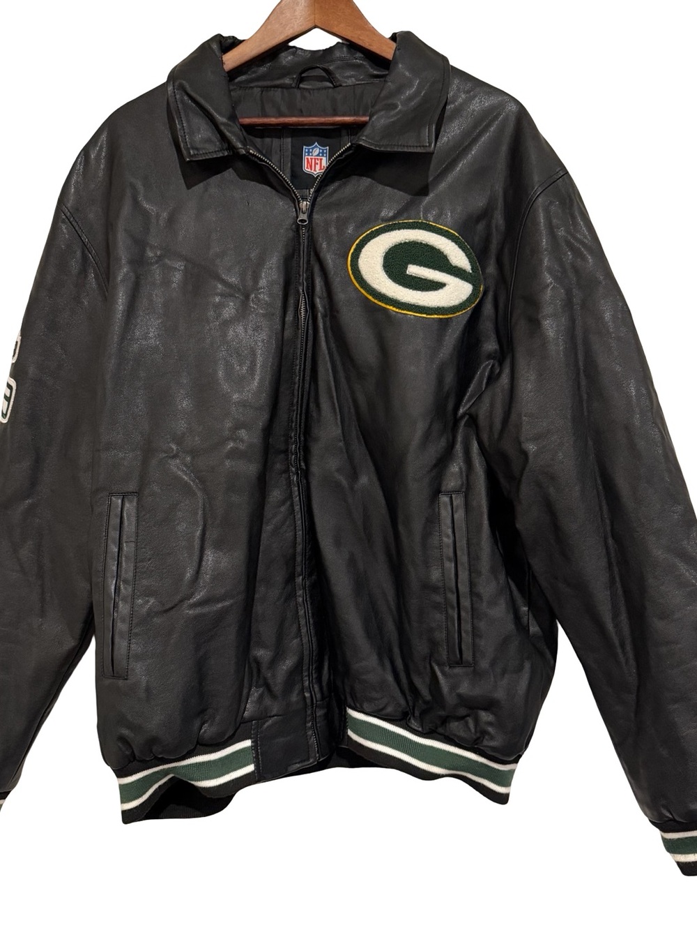 NFL Black Bomber Jacket with Green & Gold Packers Crest